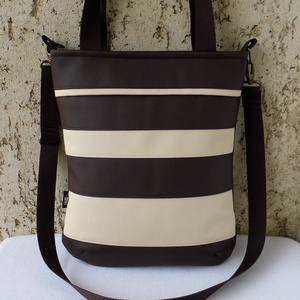 Csíkos női táska / barna-krém - táska & tok - kézitáska & válltáska - válltáska - Meska.hu