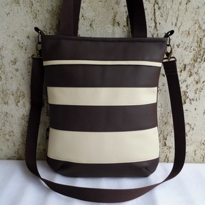 Csíkos női táska / barna-krém - táska & tok - kézitáska & válltáska - válltáska - Meska.hu