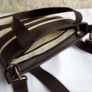 Csíkos női táska / barna-krém - táska & tok - kézitáska & válltáska - válltáska - Meska.hu