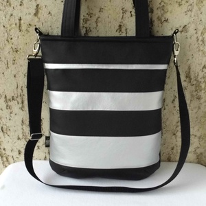 Fekete-ezüst csíkos női táska - táska & tok - variálható táska - Meska.hu