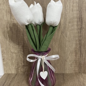 Textil tulipán vzban.Fehér, Otthon & Életmód, Dekoráció, Asztal és polc dekoráció, Asztaldísz, Varrás, MESKA