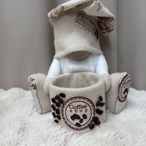 Ülő káv�s manó. Dobozzal, Otthon & Életmód, Dekoráció, Asztal és polc dekoráció, Asztaldísz, Varrás, MESKA