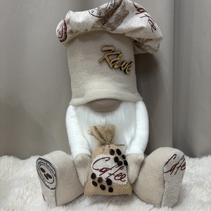 Ülő káv�s manó.zsákkal. 35 cm - Meska.hu