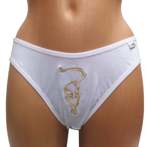 Fehér bugyi, cicafej (1) hímzéssel (B25), Ruha & Divat, Női ruha, Fürdőruha & Fehérnemű, Hímzés, Varrás, MESKA