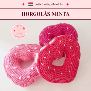Horgolt Valentin napi szív alakú fánk, DIY (Csináld magad), Szabásminta, útmutató, Horgolási minta, Horgolás, MESKA