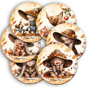 6 db cuki őszi manó lány kör alakú alátét szett (#89), , , MESKA