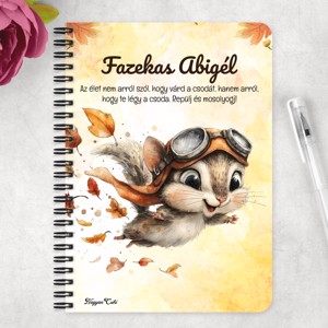 Személyre szabható - Cuki őszi repülő mókus mintás A5-ös füzet - otthon & életmód - papír, írószer - jegyzetfüzet & napló - Meska.hu