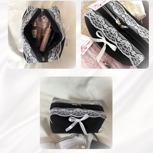 Aurora Lace Coquette Vintage csipkés neszesszer, romantikus sminktáska, masnival és csipkével - táska & tok - neszesszer - Meska.hu