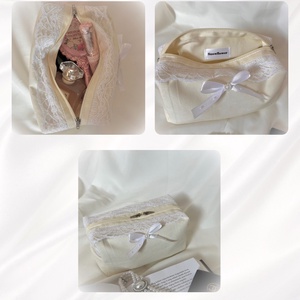 Aurora Lace Coquette Vintage csipkés neszesszer, romantikus sminktáska, masnival és csipkével - táska & tok - neszesszer - Meska.hu