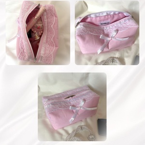 Aurora Lace Coquette Vintage csipkés neszesszer, romantikus sminktáska, masnival és csipkével - táska & tok - neszesszer - Meska.hu