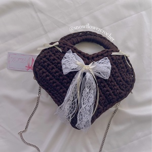 Heartbow Collection horgolt szív táska - coquette, vintage stílus, romantikus - táska & tok - kézitáska & válltáska - válltáska - Meska.hu