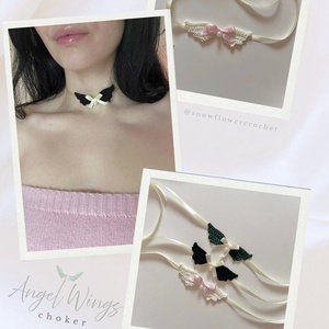 Angel Wings choker, vintage nyakpánt, coquette stílusban, Ékszer, Nyaklánc, Nyakpánt, gallér, Horgolás, Varrás, MESKA