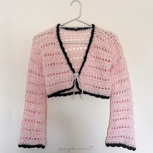 Eden Collection - Horgolt Bolero, rózsaszín, coquette, vintage stílusú, csillogós fonalból, brossal - ruha & divat - női ruha - bolero - Meska.hu