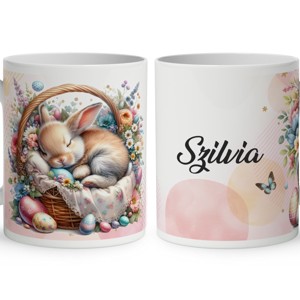 Névvel kérhető - Tündéri alvó húsvéti nyuszika mintás bögre, Otthon & Életmód, Konyhafelszerelés, tálalás, Tálalás, Bögre & Csésze, , MESKA