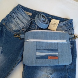 Övtáska-válltáska mentett farmerból - táska & tok - övtáska - Meska.hu