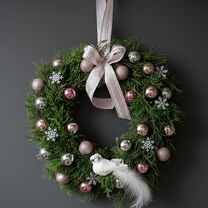 Rózsaszín, madaras koszorú - Meska.hu