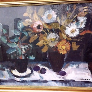 Csendélet az őszi virágok színeivel, Balogh Ervin képcsarnokos műve 1965-ből, Művészet, Festmény, Olajfestmény, Festészet, MESKA