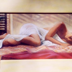 Sleeping Beauty, modern hosszúkás falikép a kereten folytatott témával, alvó akttal - művészet - grafika & illusztráció - művészi nyomat - Meska.hu