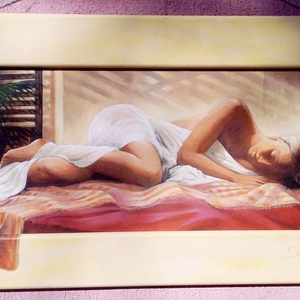 Sleeping Beauty, modern hosszúkás falikép a kereten folytatott témával, alvó akttal - művészet - grafika & illusztráció - művészi nyomat - Meska.hu