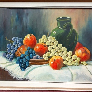 Gyümölcs csendélet, szőlővel, és almával Hollandiából, keretezett festmény, Művészet, Festmény, Olajfestmény, Festészet, MESKA