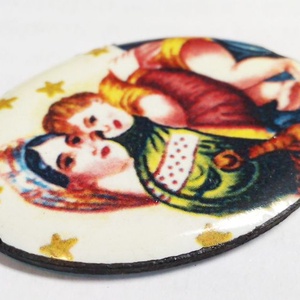 Madonna della seggiola, csillagokkal, fehér hátérrel. Retro Tűzzománc medál, keret nélkül - ékszer - nyaklánc - medál - Meska.hu
