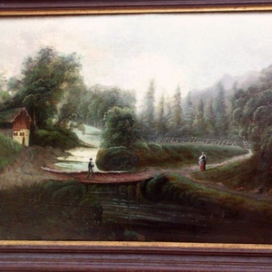 Randevú a híd lábánál, antik olajfestmény, IFJ. MARKÓ KÁROLY (1822 - 1891), Művészet, Festmény, Olajfestmény, Festészet, MESKA