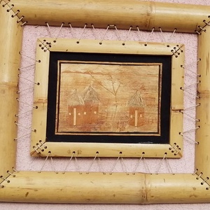 Bambuszkeretes Afrikai kézműves falikép, papirusz, és szalma dekorációval, Otthon & Lakás, Dekoráció, Fali és függő dekoráció, Függődísz, Famegmunkálás, MESKA