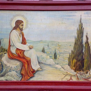 Jézus az olajfák hegyén, olajfestmény szignóval furnér lemezen, Művészet, Festmény, Olajfestmény, Festészet, MESKA