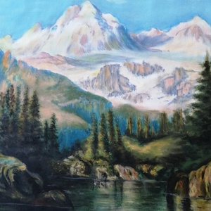 Alpesi táj megduzzadt patakkal, Vitange pasztell-karton festmény, ismeretlen művésztől, Művészet, Festmény, Pasztell, Festészet, MESKA