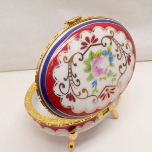 Rózsás ovális lábakon álló ékszeres szelence porcelánból - ékszer - ékszertartó - ékszerdoboz - Meska.hu