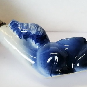 Antik kézműves porcelán pipa mókussal, alpakka díszes szárral  - otthon & életmód - dekoráció - asztal és polc dekoráció - hamutál, öngyújtó, pipa - Meska.hu