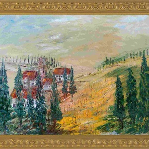 Gustav Seitz Német festőművész, és szobrász alkotása. Lankás falu vége, Művészet, Festmény, Olajfestmény, Festészet, MESKA
