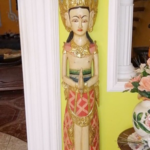 Sawasdee Lady Thaiföldi üdvözlő kisasszony festett faszobor páros, Művészet, Szobor, Fa, Famegmunkálás, MESKA
