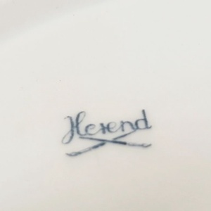 Levél forma, virág mintás aranyozott peremű Herendi porcelán tálca - otthon & életmód - konyhafelszerelés, tálalás - tálalás - tálca - Meska.hu