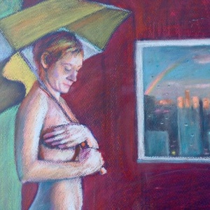 Pucér hölgy napernyővel. Kagyerják Attila Tamás alkotása - művészet - festmény - pasztell - Meska.hu