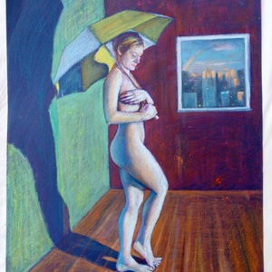 Pucér hölgy napernyővel. Kagyerják Attila Tamás alkotása - művészet - festmény - pasztell - Meska.hu