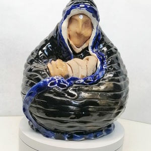 Madonna, ölében Jézuskával mázas kerámia szobor, egyedi műtárgy, Művészet, Szobor, Kerámia, Agyagozás, MESKA
