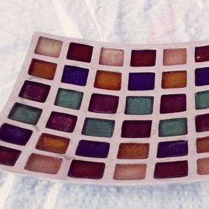 Ívelt felületű, festett színes négyzetekkel mintázott művészi kínáló az AZETI LTD UK. gyártmánya - otthon & életmód - konyhafelszerelés, tálalás - tálalás - kínálótál - Meska.hu