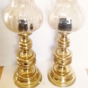 Bronz bordázott oszlopos asztali lámpa pár, különleges burával - Meska.hu