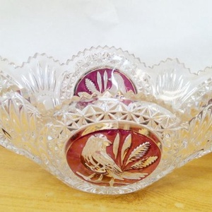Énekes madaras kristály gyümölcstál, Hofbauer Crystal Co. Bajorország 1950-es évek - Meska.hu