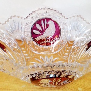 Énekes madaras kristály gyümölcstál, Hofbauer Crystal Co. Bajorország 1950-es évek - otthon & életmód - dekoráció - asztal és polc dekoráció - dekorációs tál, tartó - Meska.hu