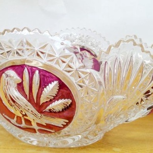 Énekes madaras kristály gyümölcstál, Hofbauer Crystal Co. Bajorország 1950-es évek - otthon & életmód - dekoráció - asztal és polc dekoráció - dekorációs tál, tartó - Meska.hu