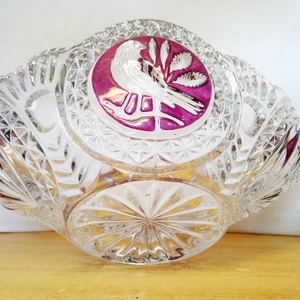 Énekes madaras kristály gyümölcstál, Hofbauer Crystal Co. Bajorország 1950-es évek - otthon & életmód - dekoráció - asztal és polc dekoráció - dekorációs tál, tartó - Meska.hu