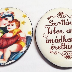 Madonna della seggiola, csillagokkal, fehér hátérrel. Retro Tűzzománc medál, keret nélkül. - Meska.hu
