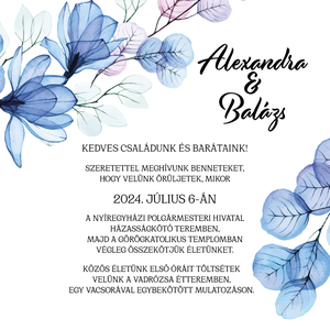 Blue Magnolia esküvői meghívó - négyzetes - esküvő - meghívó & kártya - meghívó - Meska.hu
