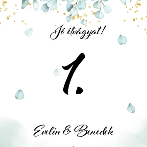 Eucalyptus Bliss esküvői asztalszám - egylapos, egyoldalas - esküvő - meghívó & kártya - ültetési rend - Meska.hu