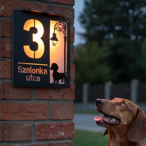 Szolár Világító Házszámtábla -Választható kutyafajtával - Meska.hu