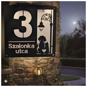 Szolár Világító Házszámtábla -Romantikus Kutya-cica mintával - Meska.hu