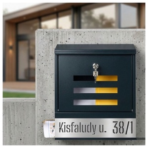 Antracit modern fém postaláda egyedi lézervágott címmel� Betekintő ablakokkal, Otthon & Életmód, Ház & Kert, Postaláda, Fémmegmunkálás, MESKA