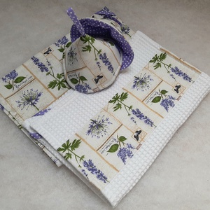 Levendula textil konyharuha fedőfogókkal - Meska.hu